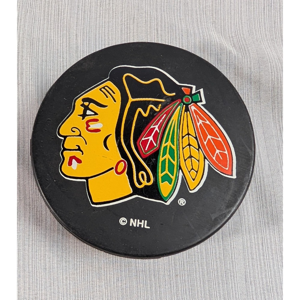 NHL Chicago Blackhawks Hockey Puck Ravens Athletic Black Official Licensed Logo